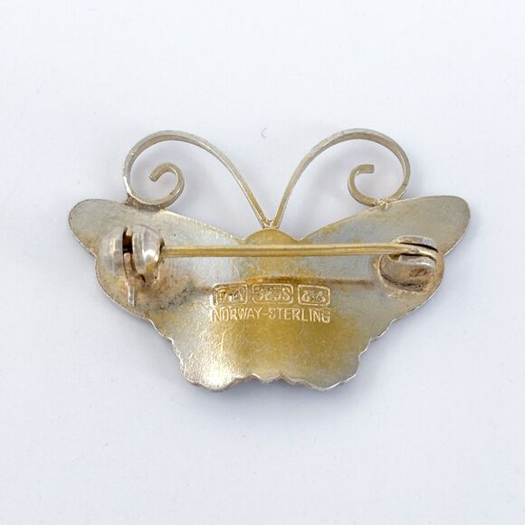 David Andersen Guilloche Multicolor Enamel Sterling Silver Butterfly Pin Brooch - Picture 4 of 7